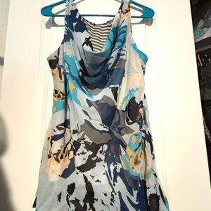 Cowl Neck Printed Camisole Tank Top - Blue Multi